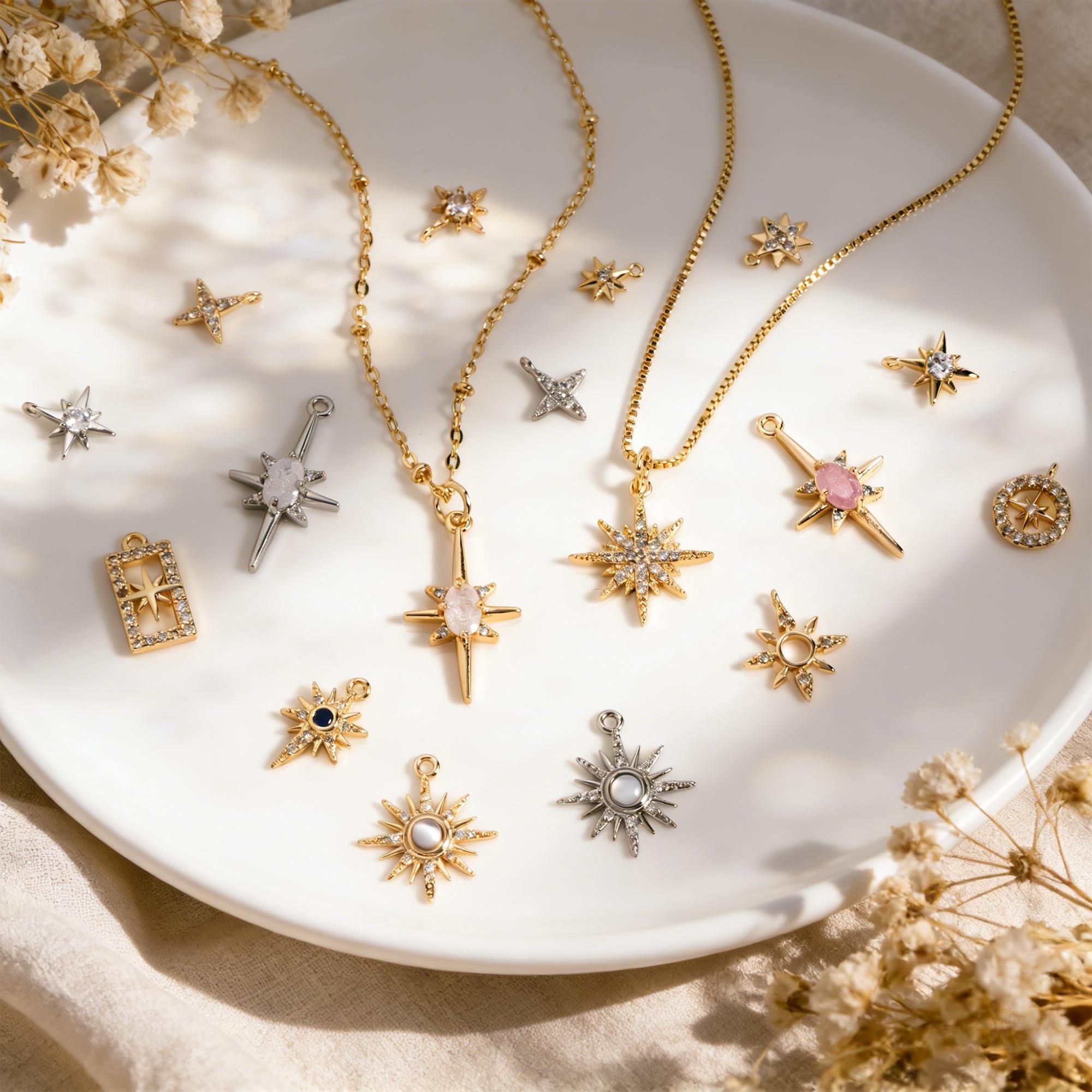 10pcs Gold/ Silver Tone North Star Charm, 18K Gold/ Rhodium plated Brass Mini Star Pendants (GB-924)